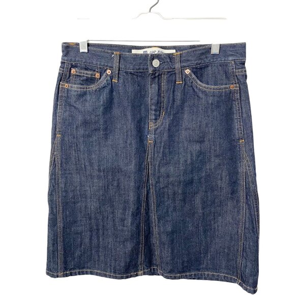 GAP Dresses & Skirts - Vtg Y2K Gap Dark Wash Knee Length Jean Denim Skirt Women's  sz 8 Modest no slit
